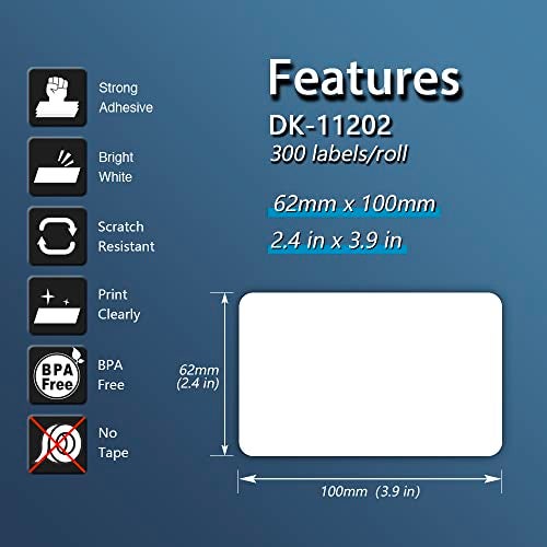 BETCKEY - Compatible Shipping Labels Replacement for Brother DK-1202 (2-3/7" x 4"), Use with Brother QL Label Printers [20 Rolls/6000 Labels] - Image 3