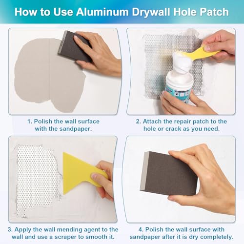 Comkrivy 37 Pcs Drywall Repair Kit with 12"x12" Dry Wall Panel, Dry wall Patch Kit Sheetrock Repair Kit with Spackle, Mesh Tape, Putty Knives & Sanding Block for Sheet Rock Wall Surface Ceiling Large Hole Fill - Image 5
