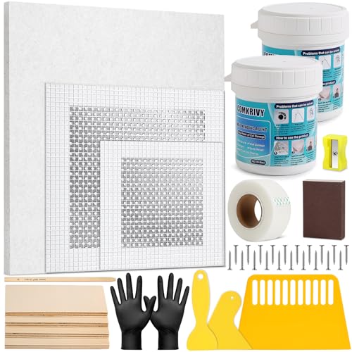 Comkrivy 37 Pcs Drywall Repair Kit with 12"x12" Dry Wall Panel, Dry wall Patch Kit Sheetrock Repair Kit with Spackle, Mesh Tape, Putty Knives & Sanding Block for Sheet Rock Wall Surface Ceiling Large Hole Fill - Image 1
