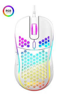 Honeycomb Wired Gaming Mouse, RGB Backlight and 7200 Adjustable DPI, Ergonomic and Lightweight USB Computer Mouse with High Precision Sensor for Windows PC & Laptop Gamers (Ceramic White)