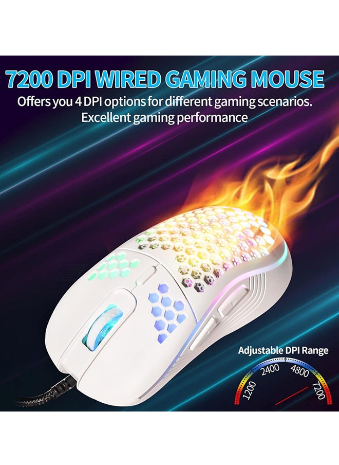 Generic - Honeycomb Wired Gaming Mouse, RGB Backlight and 7200 Adjustable DPI, Ergonomic and Lightweight USB Computer Mouse with High Precision Sensor for Windows PC & Laptop Gamers (Ceramic White) - Image 1