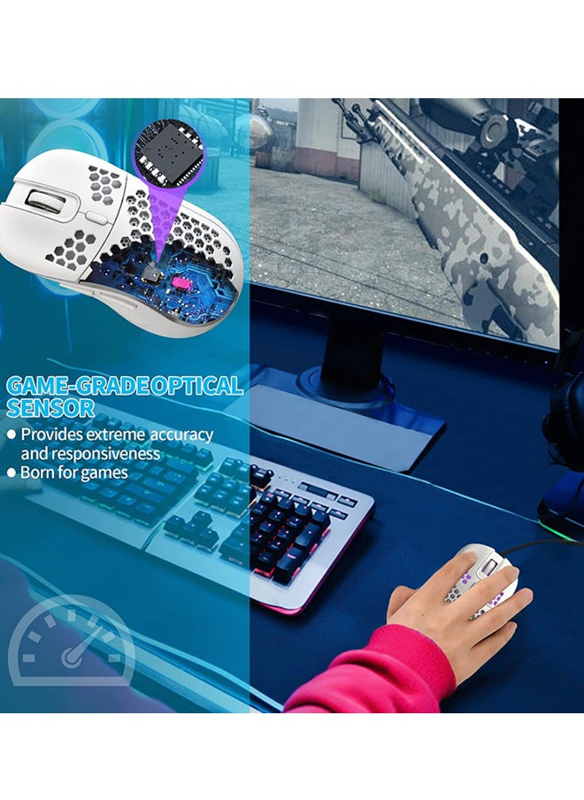 Generic - Honeycomb Wired Gaming Mouse, RGB Backlight and 7200 Adjustable DPI, Ergonomic and Lightweight USB Computer Mouse with High Precision Sensor for Windows PC & Laptop Gamers (Ceramic White) - Image 1