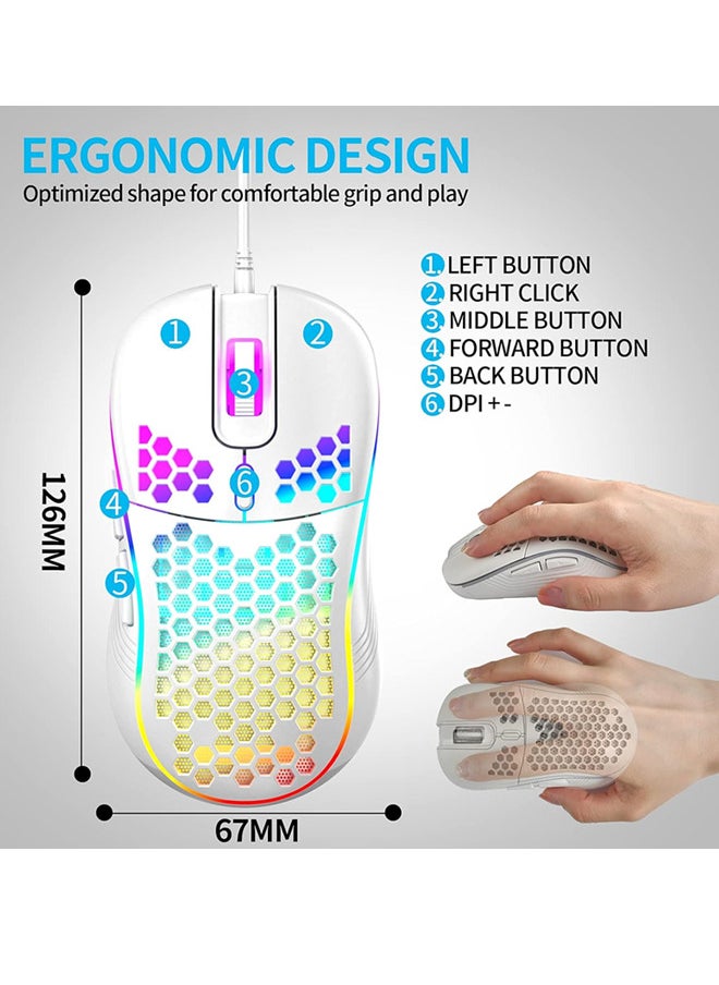 Generic - Honeycomb Wired Gaming Mouse, RGB Backlight and 7200 Adjustable DPI, Ergonomic and Lightweight USB Computer Mouse with High Precision Sensor for Windows PC & Laptop Gamers (Ceramic White) - Image 1