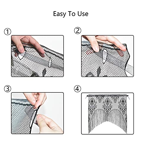 ZeeDix 2 Pcs Halloween Lace Skull Window Curtain- Black Tassel Door Curtain for Halloween Home Party Decorations, Party Supplies - Image 4