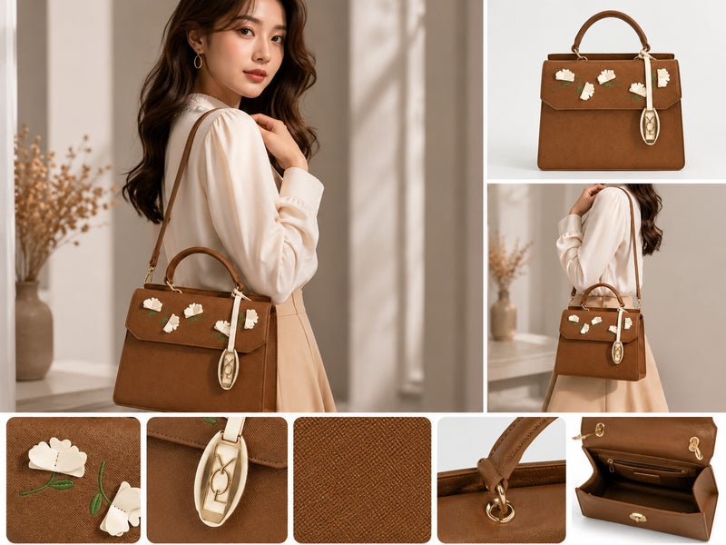 Women's Elegant Floral Embroidered Handbag with Adjustable Shoulder Strap - Image 2