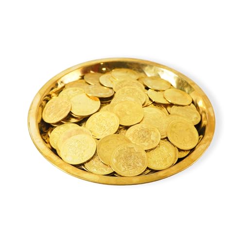 Putrika Brass Plate with 11 Kuber Coins for Pooja|Puja Lakshmi Kubera Coin Set for Wealth|Prosperity & Vastu | Diwali Pooja Items for Mandir, Home Temple|Office&Gift Décor-Bobby Plate with 11 Coins - Image 1