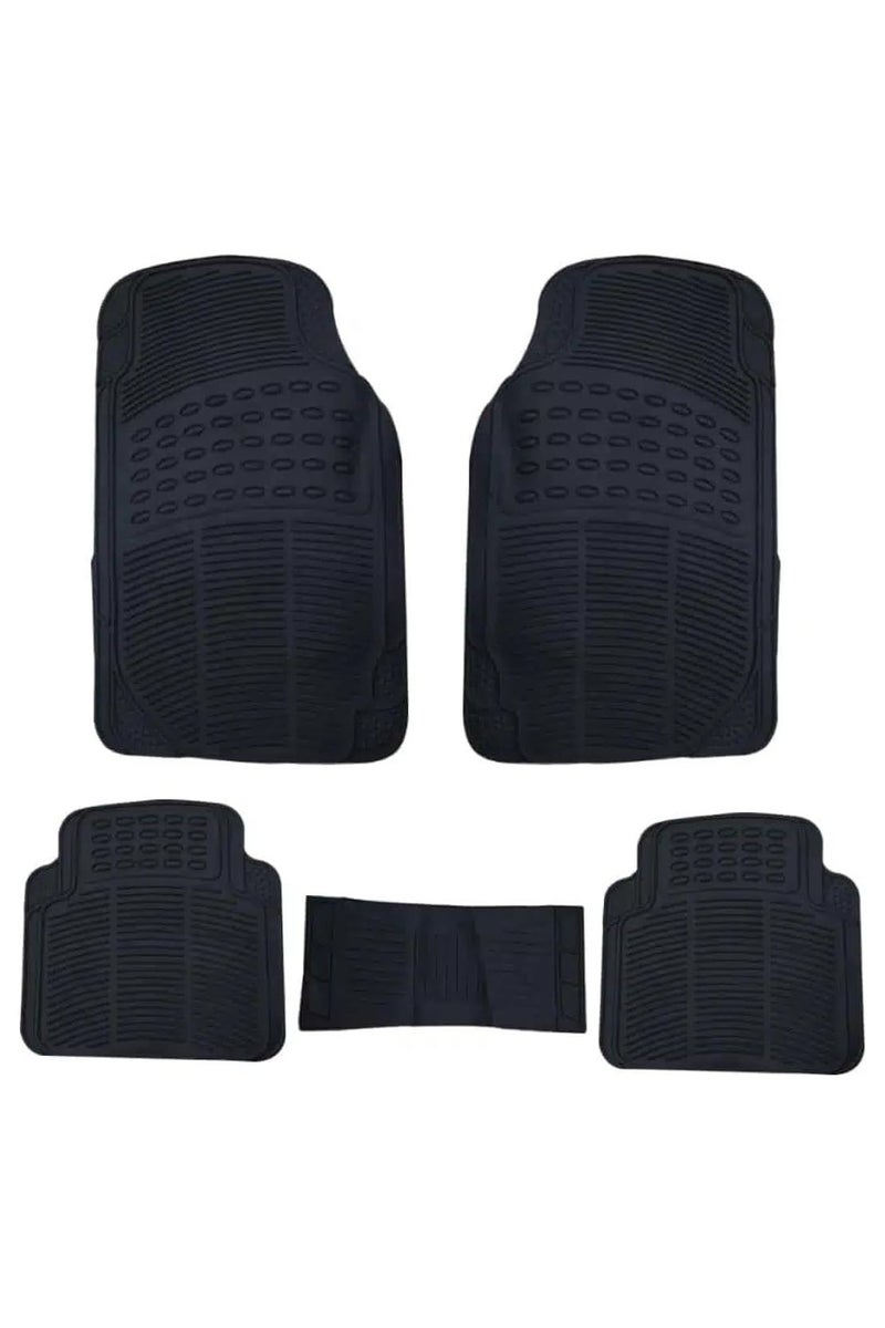 BYSON Universal PVC Car Mat Black 5-Piece Set - Heavy Duty Waterproof Floor Mats for Cars SUVs and Trucks - Anti Slip All Weather Vehicle Mat Set for Easy to Clean Interior Protection (Black)