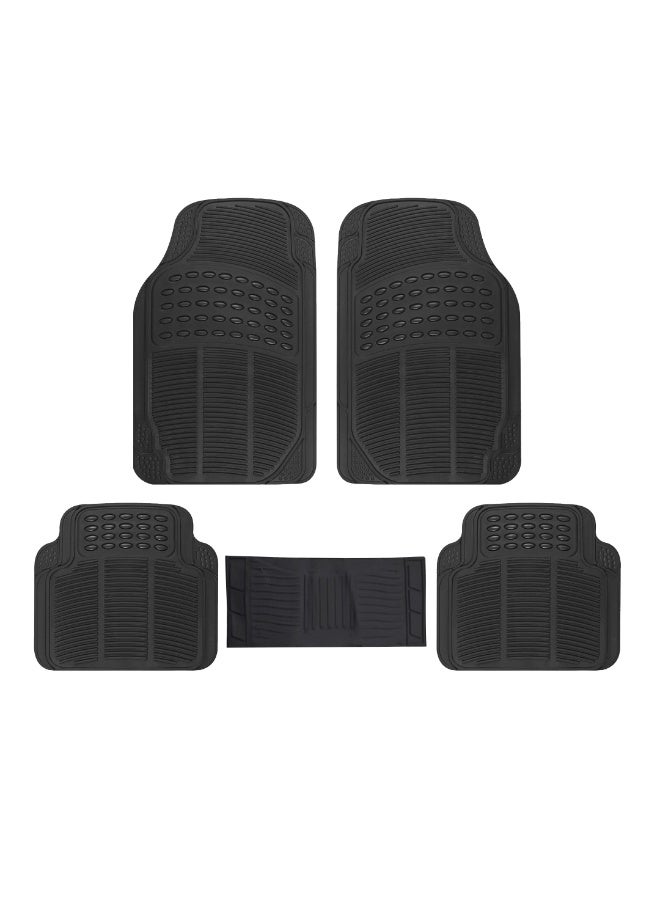 BYSON Universal PVC Car Mat Black 5-Piece Set - Heavy Duty Waterproof Floor Mats for Cars SUVs and Trucks - Anti Slip All Weather Vehicle Mat Set for Easy to Clean Interior Protection (Black) - Image 1