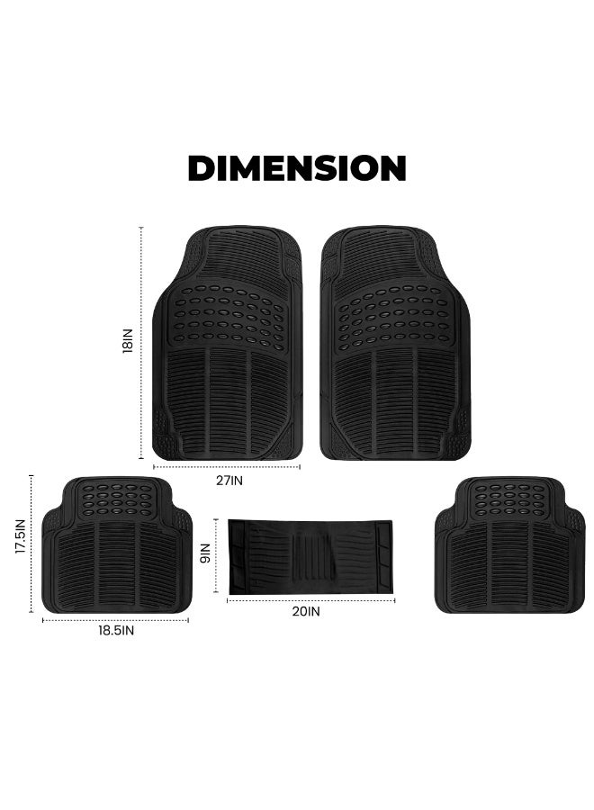 BYSON Universal PVC Car Mat Black 5-Piece Set - Heavy Duty Waterproof Floor Mats for Cars SUVs and Trucks - Anti Slip All Weather Vehicle Mat Set for Easy to Clean Interior Protection (Black) - Image 2