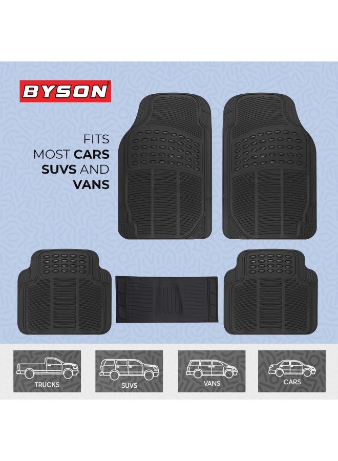 BYSON Universal PVC Car Mat Black 5-Piece Set - Heavy Duty Waterproof Floor Mats for Cars SUVs and Trucks - Anti Slip All Weather Vehicle Mat Set for Easy to Clean Interior Protection (Black) - Image 4