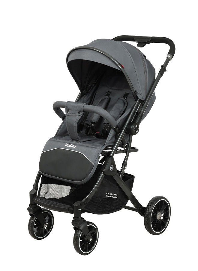 كيديليو عربة أطفال ثنائية الاتجاه | امتصاص صدمات ممتاز | مواجهة للأمام وللوالدين | مظلة ومقعد كبيران | حزام أمان خماسي النقاط | حامل أكواب | سلة كبيرة | طي سريع | رمادي من عمر 0 ​​إلى 48 شهرًا