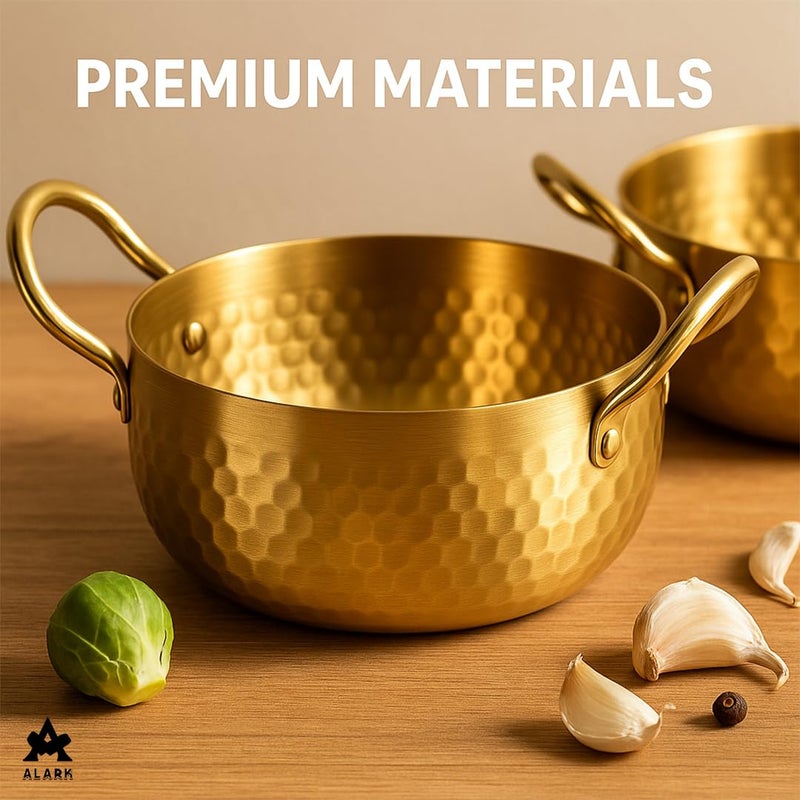 Alark Brass For Cooking With Tin Coating With Handle Brass Handmade With Double Ear Handles Wok Made For Vegetable & Pasta Noodle, Milk Cookware Ayurvedic Health Benefited Tope Brass Pital Tapeli Gold - Image 5