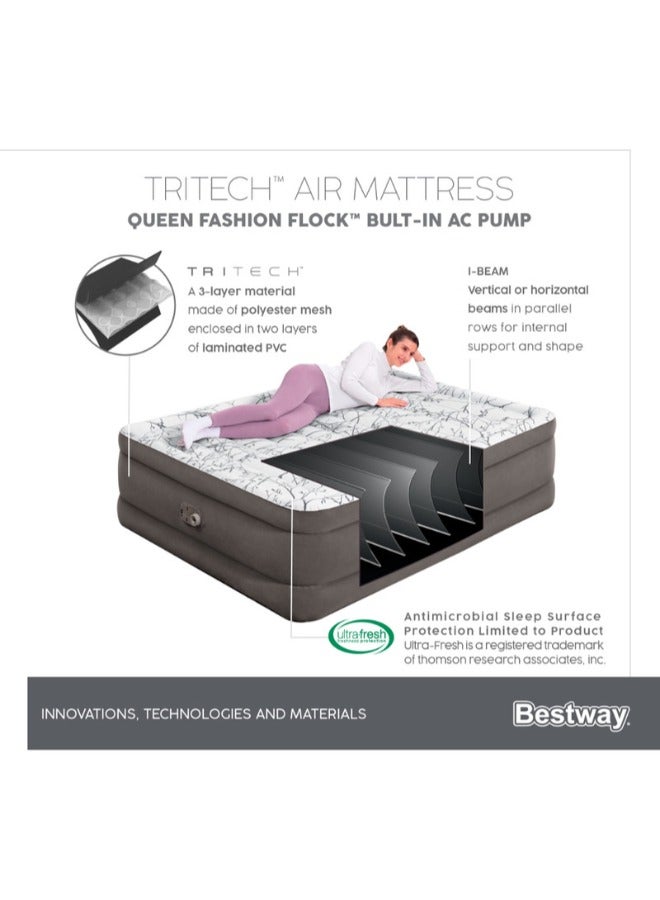Bestway 2.03m x 1.52m x 56cm Tritech Fashion Flock Air Mattress Queen Built-in AC Pump - Image 2