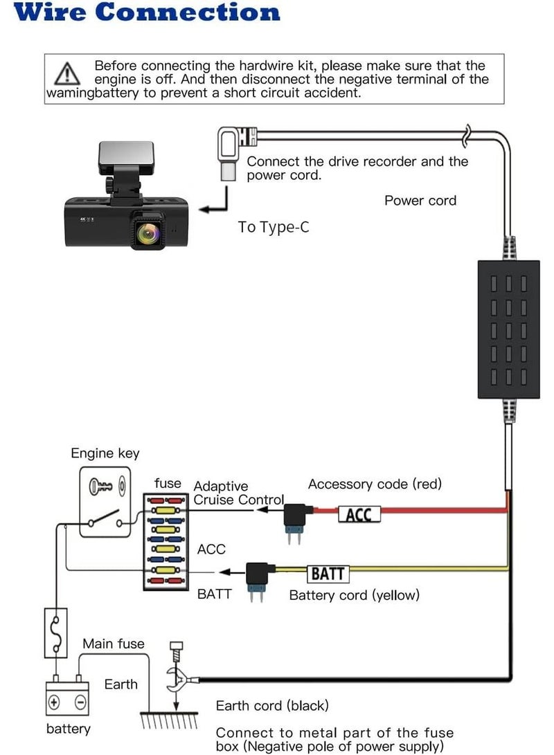 Arabest F7N Dash Cam Hardwire Kit,11.5ft Type-C USB-Port Hard Wire Kit for Dashcam,Converts 12V-24V to 5V/2.5A Low Voltage Protection  - Image 3
