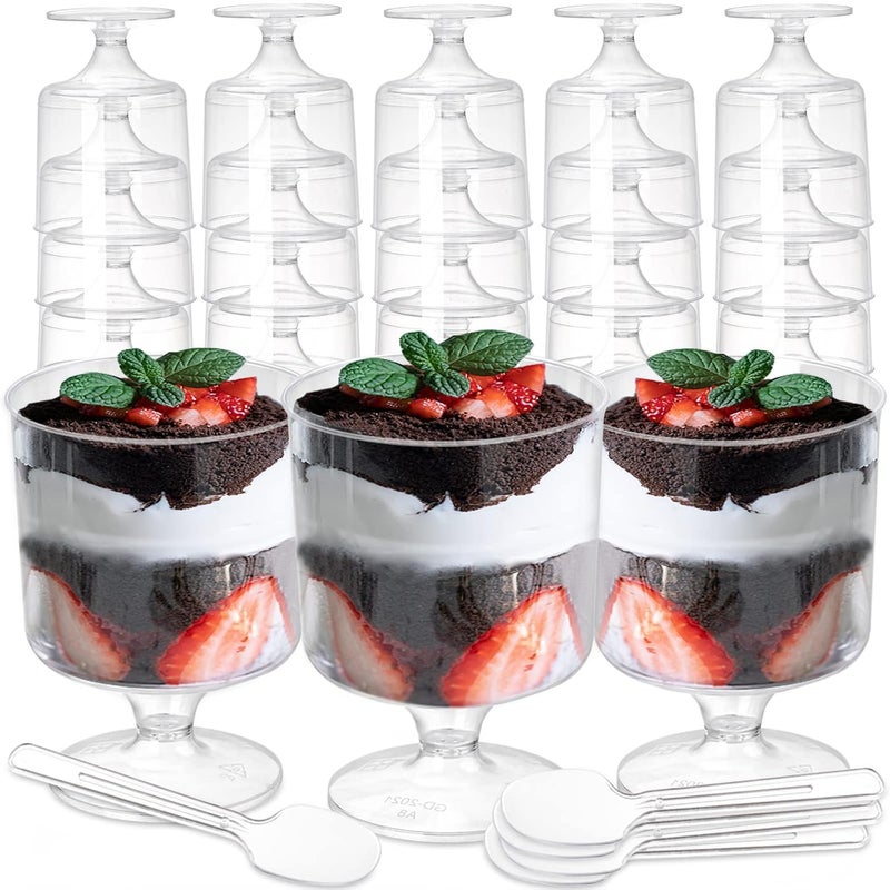 Youeon 50 Pack Mini Plastic Dessert Cups with Spoons 5 Oz Clear Appetizer Goblet Dessert Cup Small Shooter Cups for Desserts Appetizers Puddings Mousse