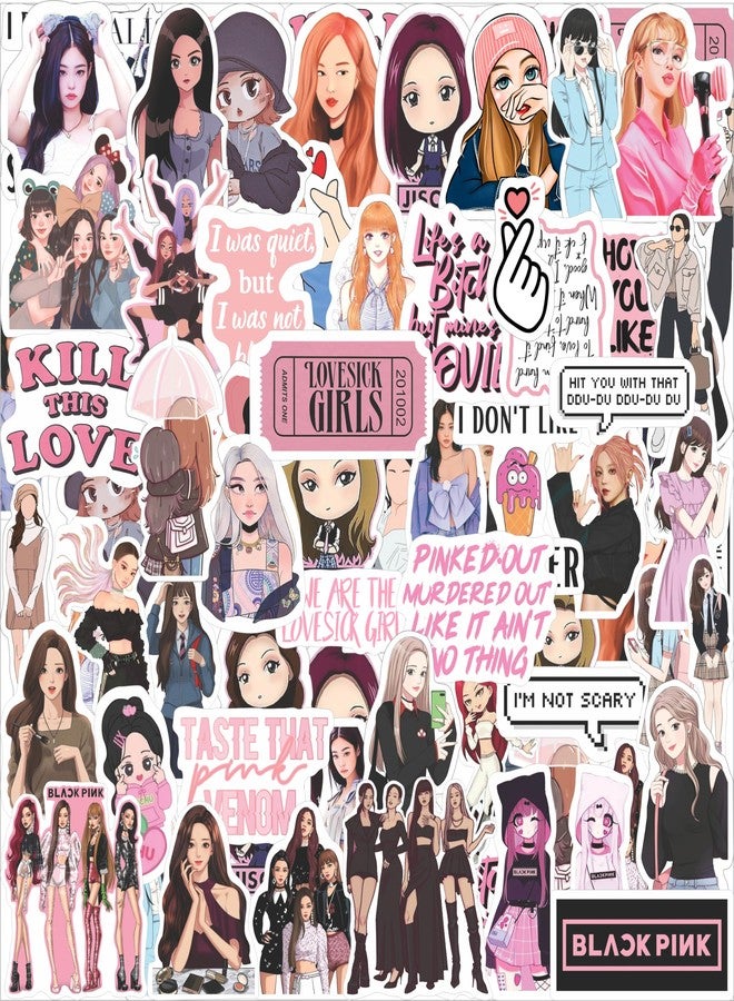 Goelite Blackpink Stickers Merch, K-Pop Vinyl Sticker Stationery Set for Journals, Mobile Phone Covers, Diary, Water Bottles, Aesthetic (Pack of 52) - Image 1