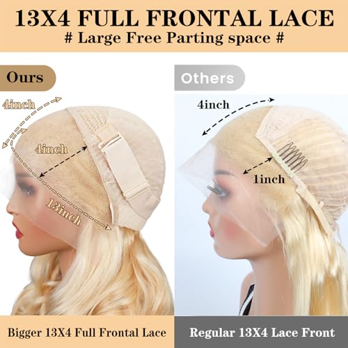 ROYAL IMPRESSION 613 Lace Front Wig Human Hair 200% Density Blonde Wig Human Hair 13x4 HD Full Lace Frontal Wigs Human Hair Pre Plucked 12A Body Wave Glueless Wigs Human Hair for Women 3X Longer Lifespan (18 Inch) - Image 4