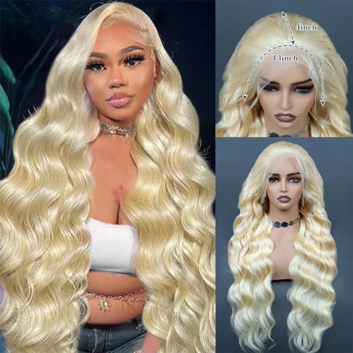 ROYAL IMPRESSION 613 Lace Front Wig Human Hair 200% Density Blonde Wig Human Hair 13x4 HD Full Lace Frontal Wigs Human Hair Pre Plucked 12A Body Wave Glueless Wigs Human Hair for Women 3X Longer Lifespan (18 Inch) - Image 1
