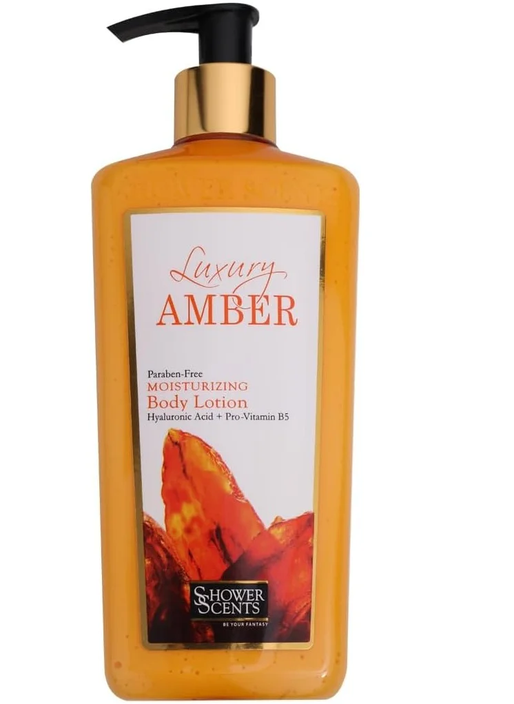 Shower Scents Shower Scents Luxury Amber Paraben-Free Moisturizing Body Lotion with Hyaluronic Acid, Pro-Vitamin B5, Vitamin E and UV Protection 312ml