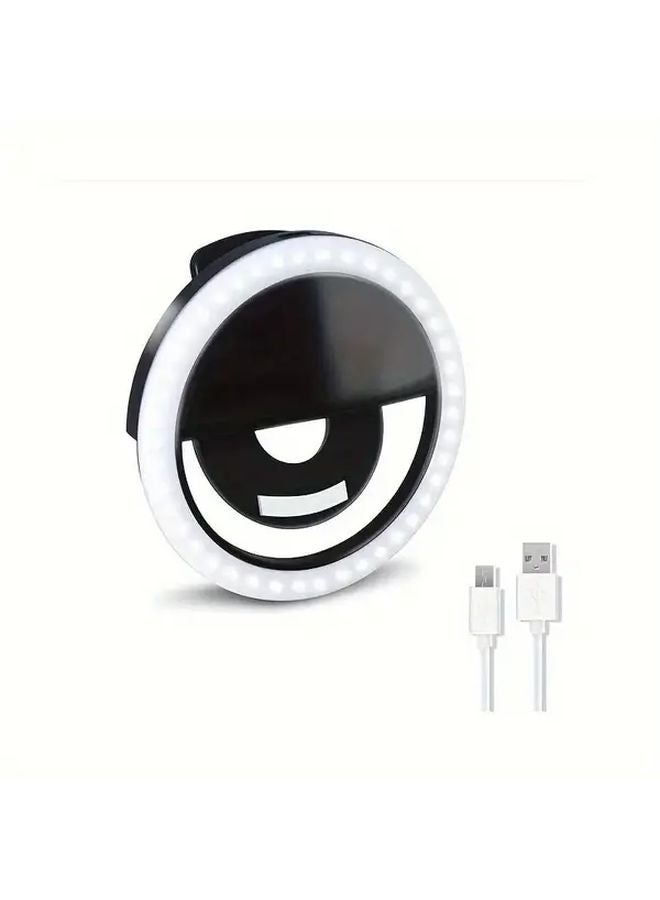 Black Rechargeable LED Ring Light For Selfies Live Streaming Portable Circular Flashlight Dual Power Mode - Image 1