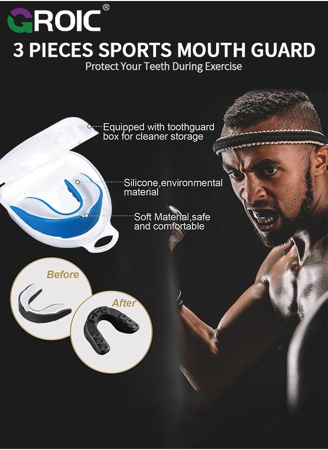 GROIC 3 Pack EVA Mouthguards with Case, Sport Mouth Guards Mouthguard Gum Guard, Mouthguard Slim Fit for Boxing, Basketball, Hockey, Soccer  - Image 2