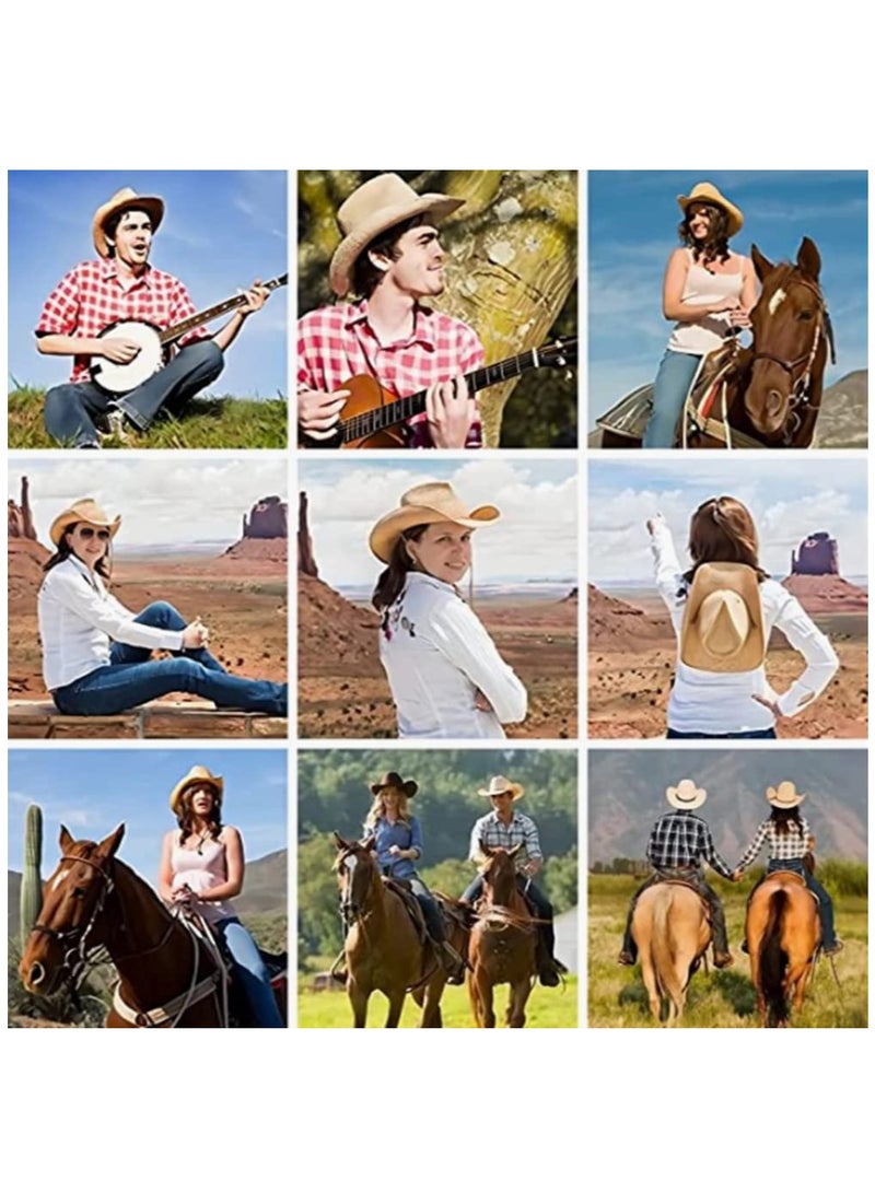 Excefore Straw Cowboy Hat for Women Men Classic Western Cowgirl Cap Foldable Sun Hat Shapeable Fedora Panama Hat Wide Brim Beach Hat - Image 5