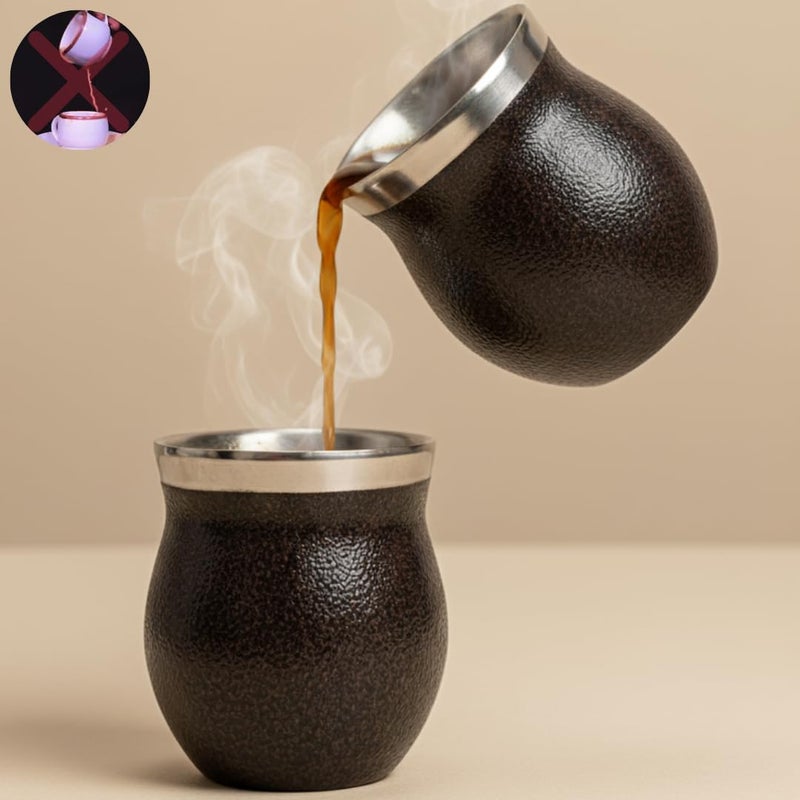 Human Hydro طقم أكواب قهوة من الفولاذ المقاوم للصدأ مكون من 2 - سعة 150 مل لكل منهما | أكواب كوهلد فاخرة بتشطيب بني داكن منقوش | أكواب شاي وقهوة متينة، مقاومة للصدأ ومضادة للتسرب - Image 3