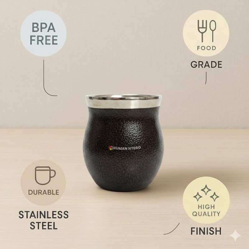 Human Hydro طقم أكواب قهوة من الفولاذ المقاوم للصدأ مكون من 2 - سعة 150 مل لكل منهما | أكواب كوهلد فاخرة بتشطيب بني داكن منقوش | أكواب شاي وقهوة متينة، مقاومة للصدأ ومضادة للتسرب - Image 4