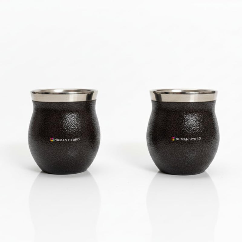 Human Hydro طقم أكواب قهوة من الفولاذ المقاوم للصدأ مكون من 2 - سعة 150 مل لكل منهما | أكواب كوهلد فاخرة بتشطيب بني داكن منقوش | أكواب شاي وقهوة متينة، مقاومة للصدأ ومضادة للتسرب - Image 1