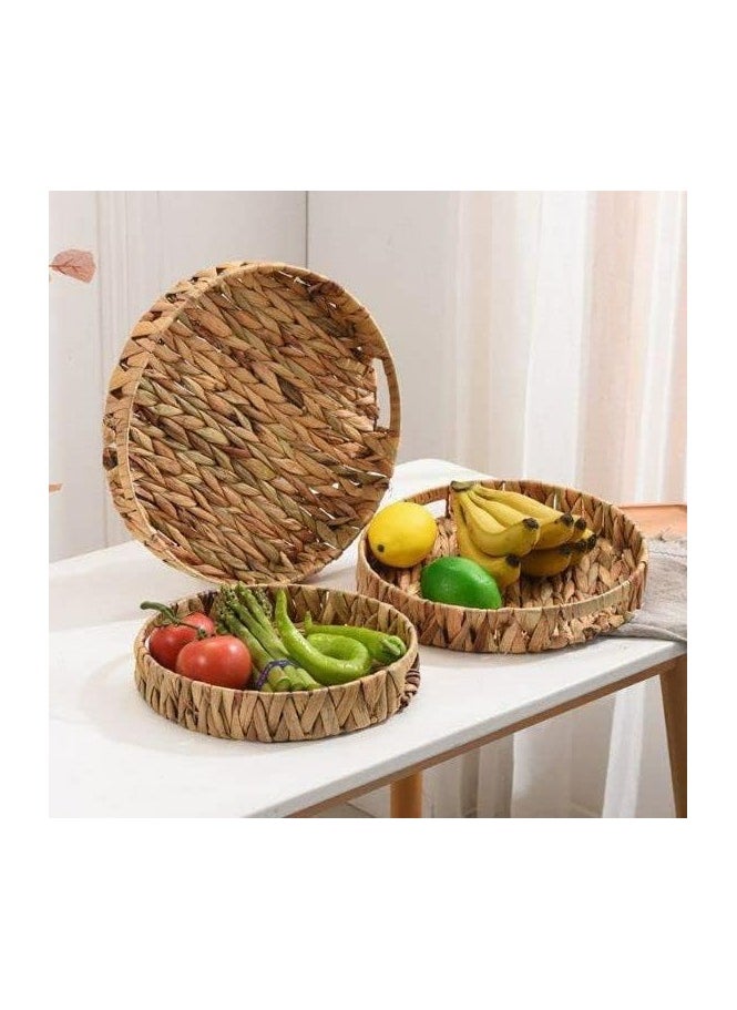 Generic - Wicker Tray Set 3 Pcs With Unique Design For Serving - Round - Image 1