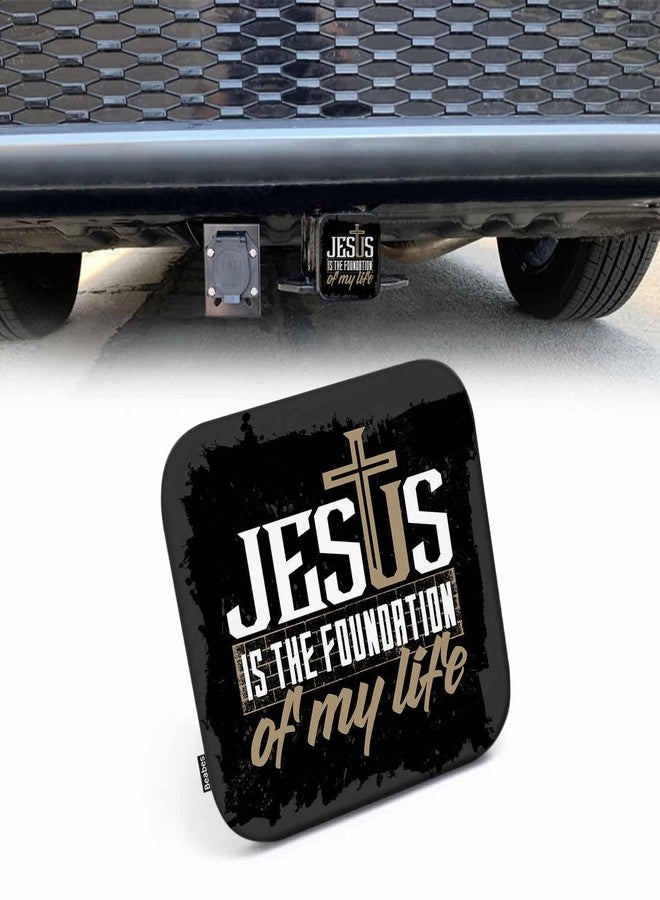 Beabes Bible Verse Safe Square Trailer Hitch Cover 2 Inch, Jesus is The Foundation of My Life Faith Car Rear Receiver Hitch Cover for Trucks SUVs RVs - Image 1