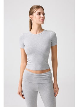 Los Ojos x Melodi Gray Melange Fitted T-Shirt Short Fitted  - Image 5