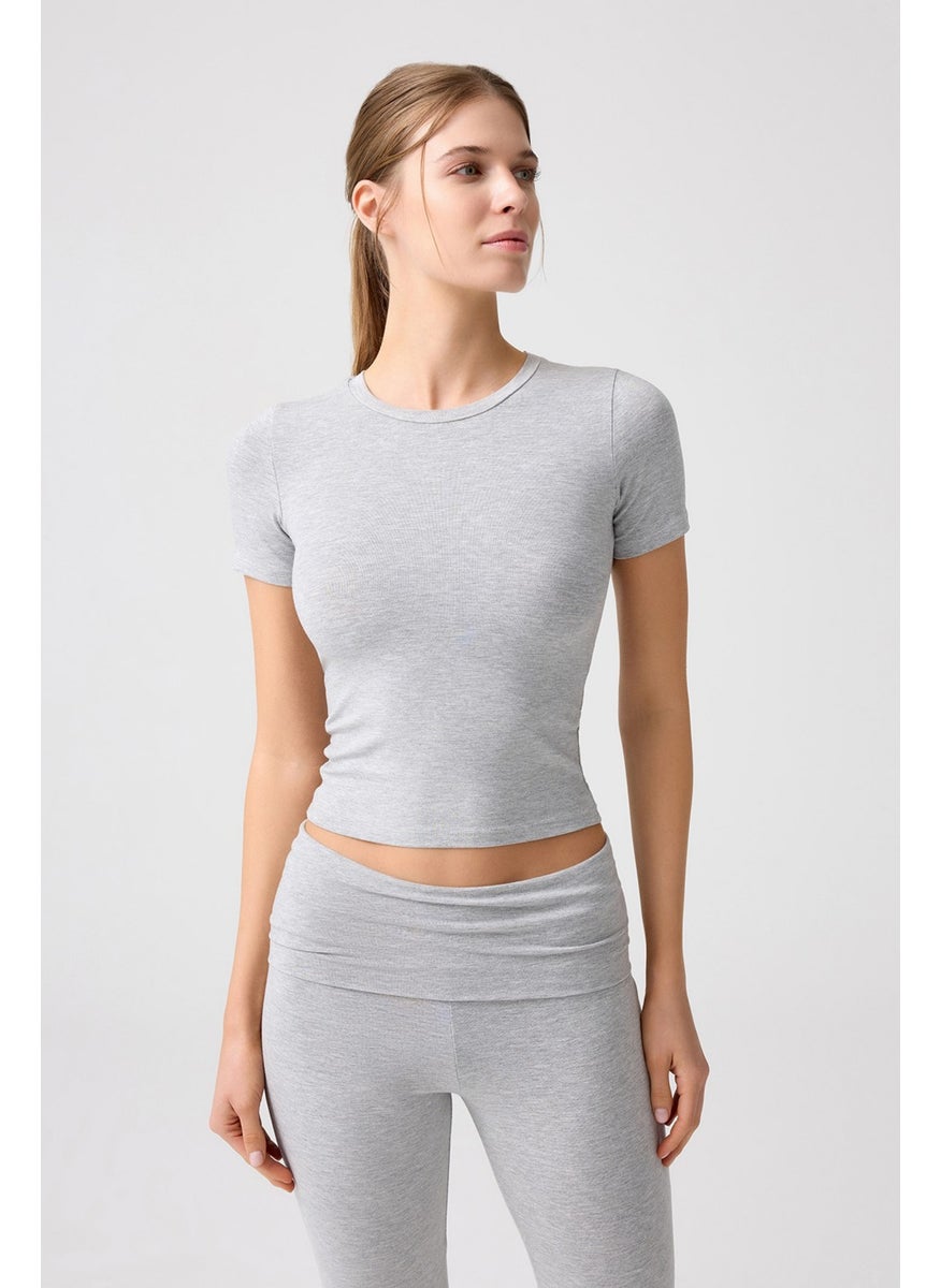 Los Ojos - x Melodi Gray Melange Fitted T-Shirt Short Fitted - Image 1