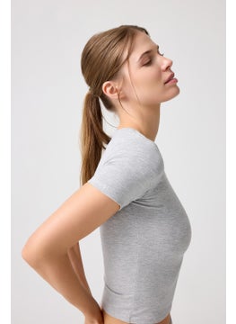 Los Ojos x Melodi Gray Melange Fitted T-Shirt Short Fitted  - Image 2