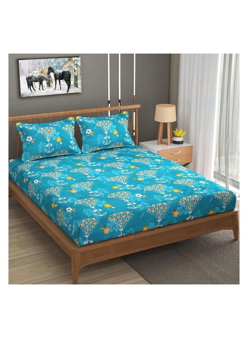 TSUMAB Vibrant Teal Blossom Bedding Set - Stylish Floral Bed Sheet for Modern Bedrooms  - Image 1