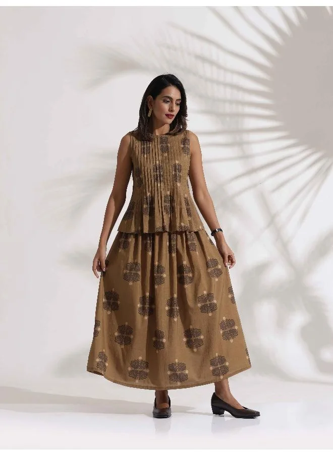 ترو برونز trueBrowns Beige Cotton Skirt Co-ord Set