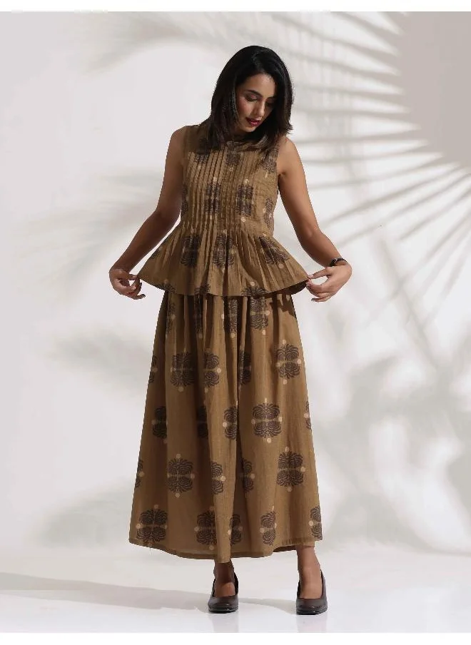 ترو برونز trueBrowns Beige Cotton Skirt Co-ord Set