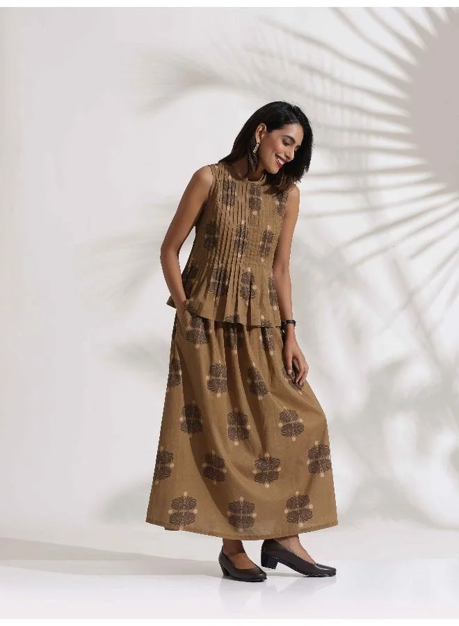 trueBrowns trueBrowns Beige Cotton Skirt Co-ord Set