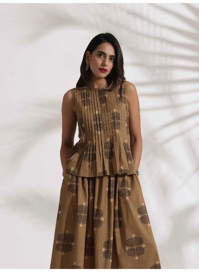 trueBrowns trueBrowns Beige Cotton Skirt Co-ord Set