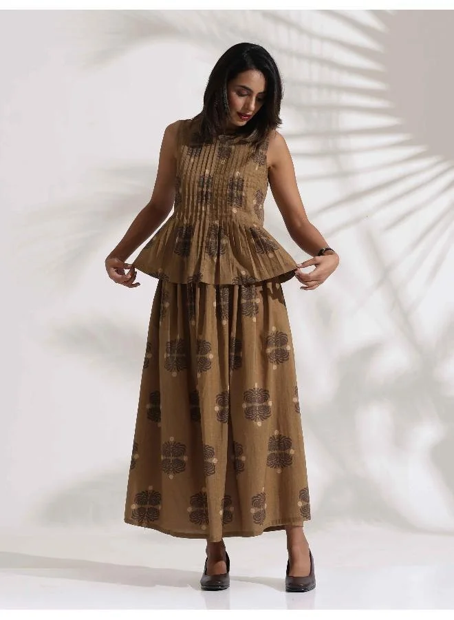 trueBrowns Beige Cotton Skirt Co-ord Set