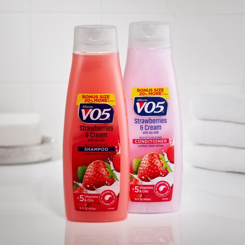 Alberto VO5 Moisture Milks Moisturizing Conditioner - Hair Conditioner with Soothing Soy Milk Protein - Strawberries and Cream Scent - 15 oz - Image 3