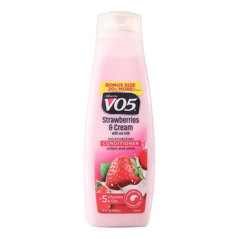 Alberto VO5 Moisture Milks Moisturizing Conditioner - Hair Conditioner with Soothing Soy Milk Protein - Strawberries and Cream Scent - 15 oz - Image 1