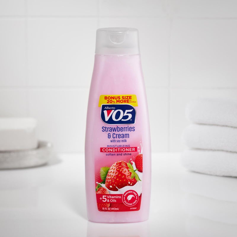 Alberto VO5 Moisture Milks Moisturizing Conditioner - Hair Conditioner with Soothing Soy Milk Protein - Strawberries and Cream Scent - 15 oz - Image 2