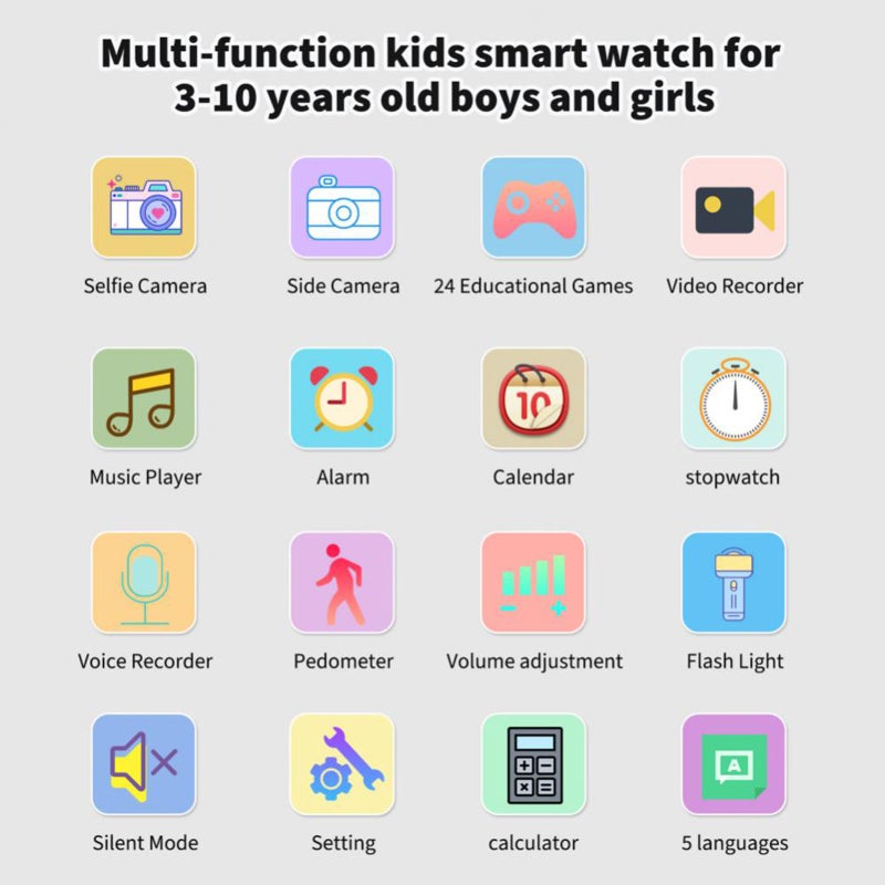 Children Watch: Pink Large Touching Screen Luminous Display - Multifunctional Intelligent Watch for Kids Students Boys Girls - Image 2