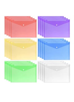 DUNISO 24Pcs Plastic Envelopes with Snap Button Closure Color Assorted Set, 6 Color Clear A4 Size, Letter Size, Waterproof Poly Document Folders Files Pocket Storage Holder  - Image 1