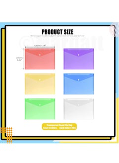 DUNISO 24Pcs Plastic Envelopes with Snap Button Closure Color Assorted Set, 6 Color Clear A4 Size, Letter Size, Waterproof Poly Document Folders Files Pocket Storage Holder  - Image 2