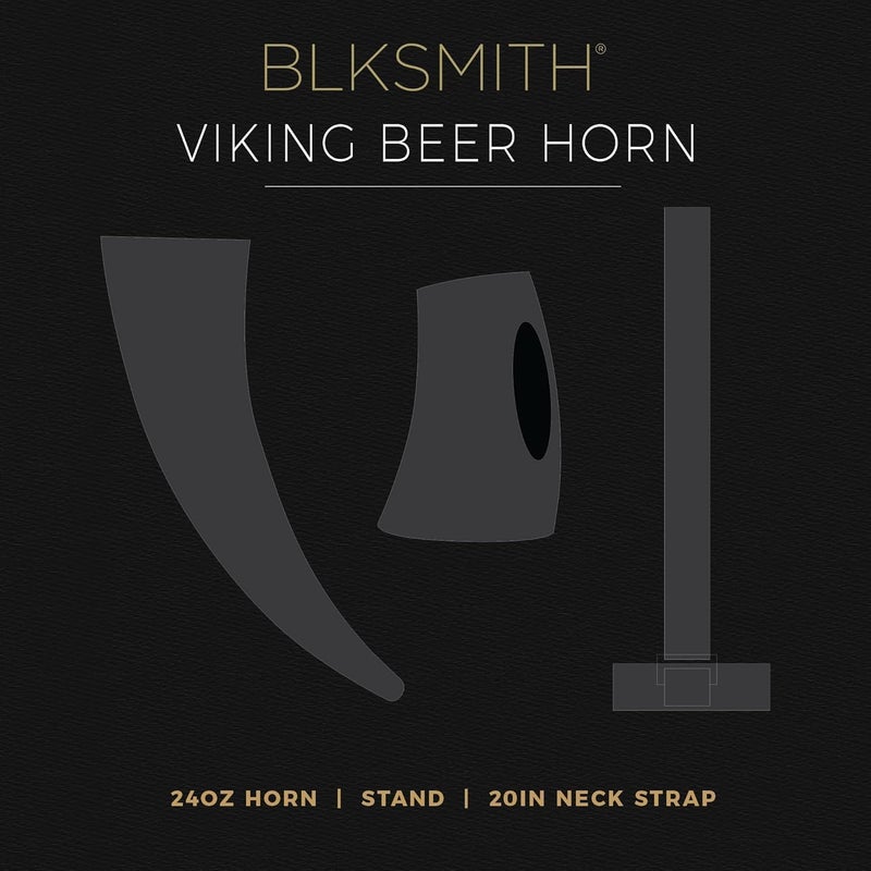 BLKSMITH Viking Drinking Horn | Dishwasher Safe and BPA free Viking Horn Drinking Cup | 24 oz Plastic Beer Glass with Leather Holster and Matching Stand | Black - Image 5