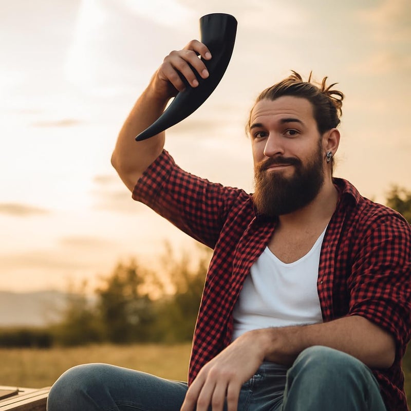 BLKSMITH Viking Drinking Horn | Dishwasher Safe and BPA free Viking Horn Drinking Cup | 24 oz Plastic Beer Glass with Leather Holster and Matching Stand | Black - Image 2