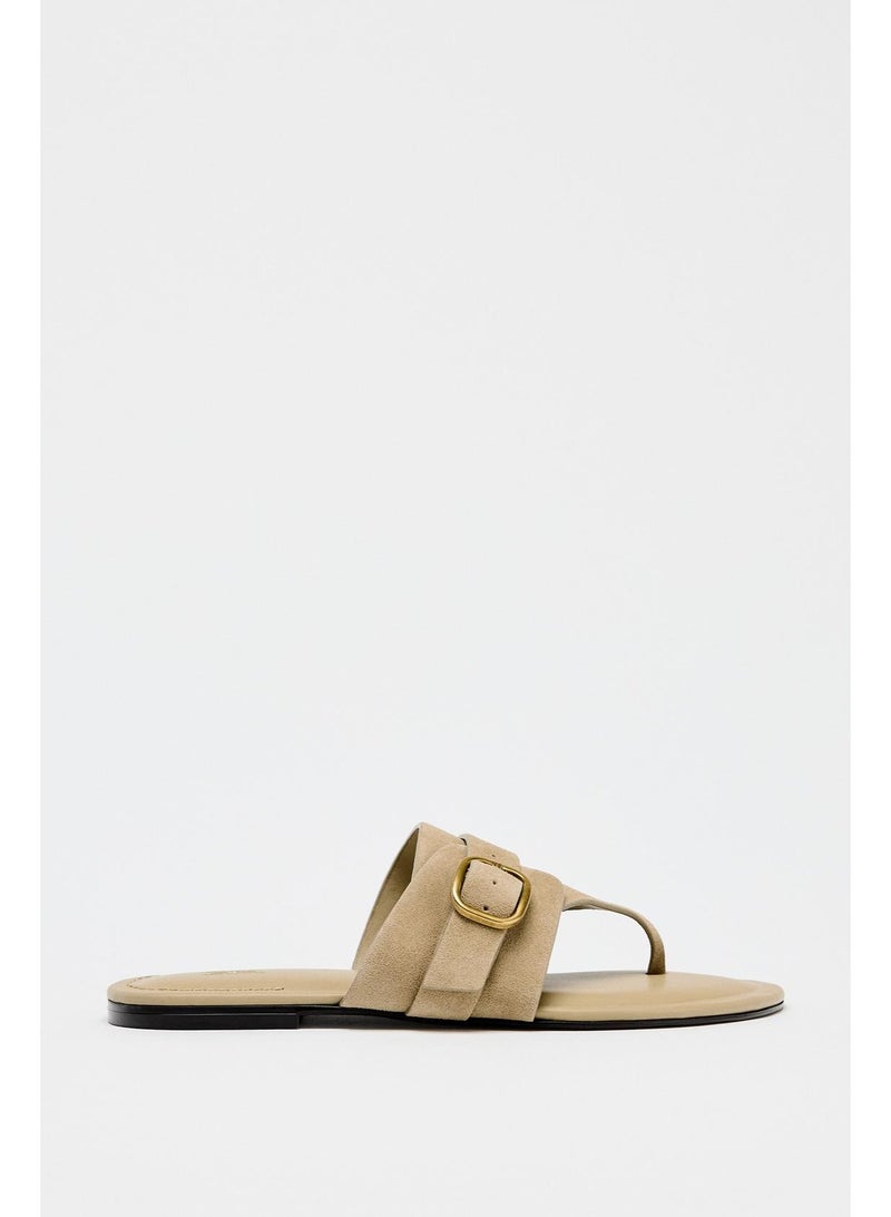 زارا صندل بإبزيم مشبك من الجلد المدبوغ المنفصل - Image 1