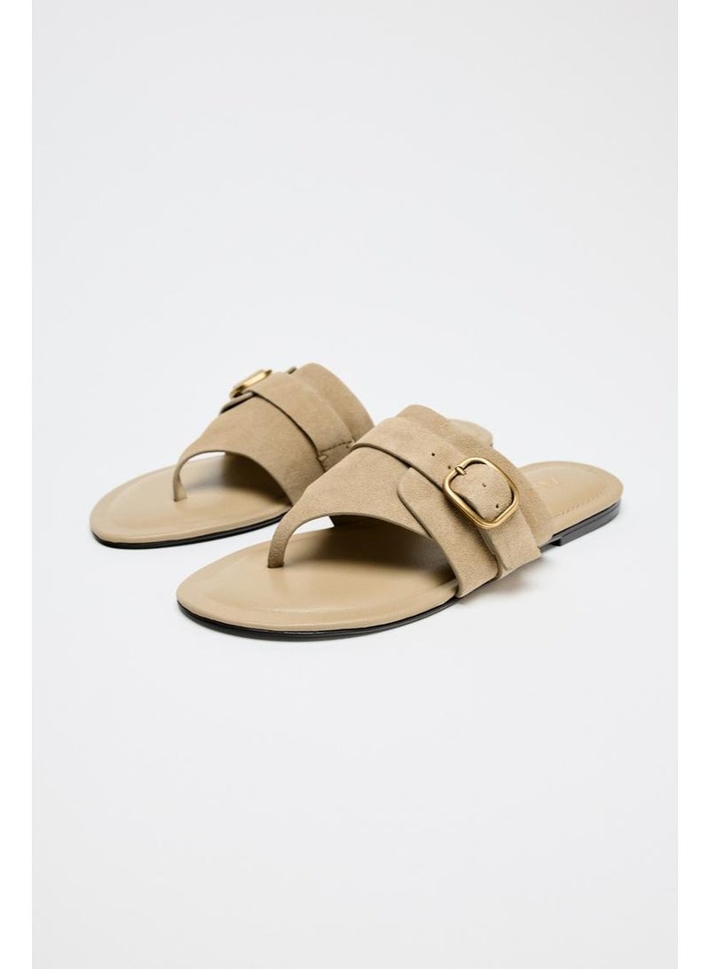 زارا صندل بإبزيم مشبك من الجلد المدبوغ المنفصل - Image 2